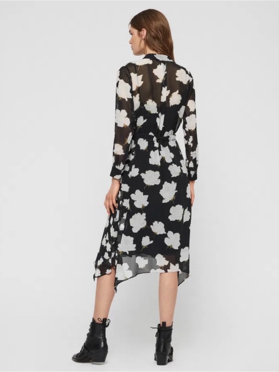 All Saints Dresses & Skirts - AllSaints Black Floral High-Low Shirt Dress with White Print